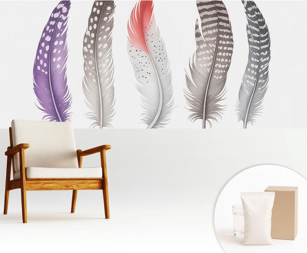 Fototapete - 250x104 cm - Tapete - Wandtapete - Wandbilder - Dekofolie - Tapete Folie - Wand - Dekoration - Wohnzimmer - Gemusterte Federn