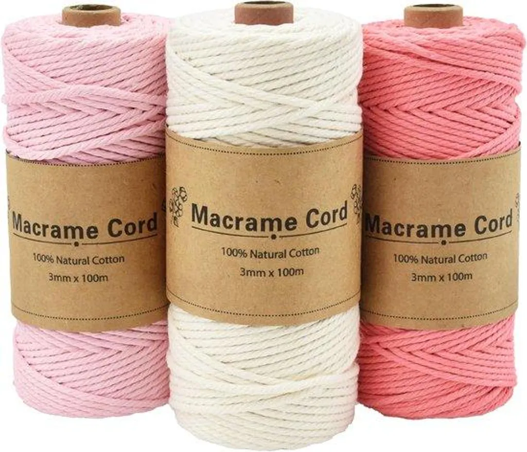 Fil de coton macramé souple 3mm rose beige pour décoration bohème