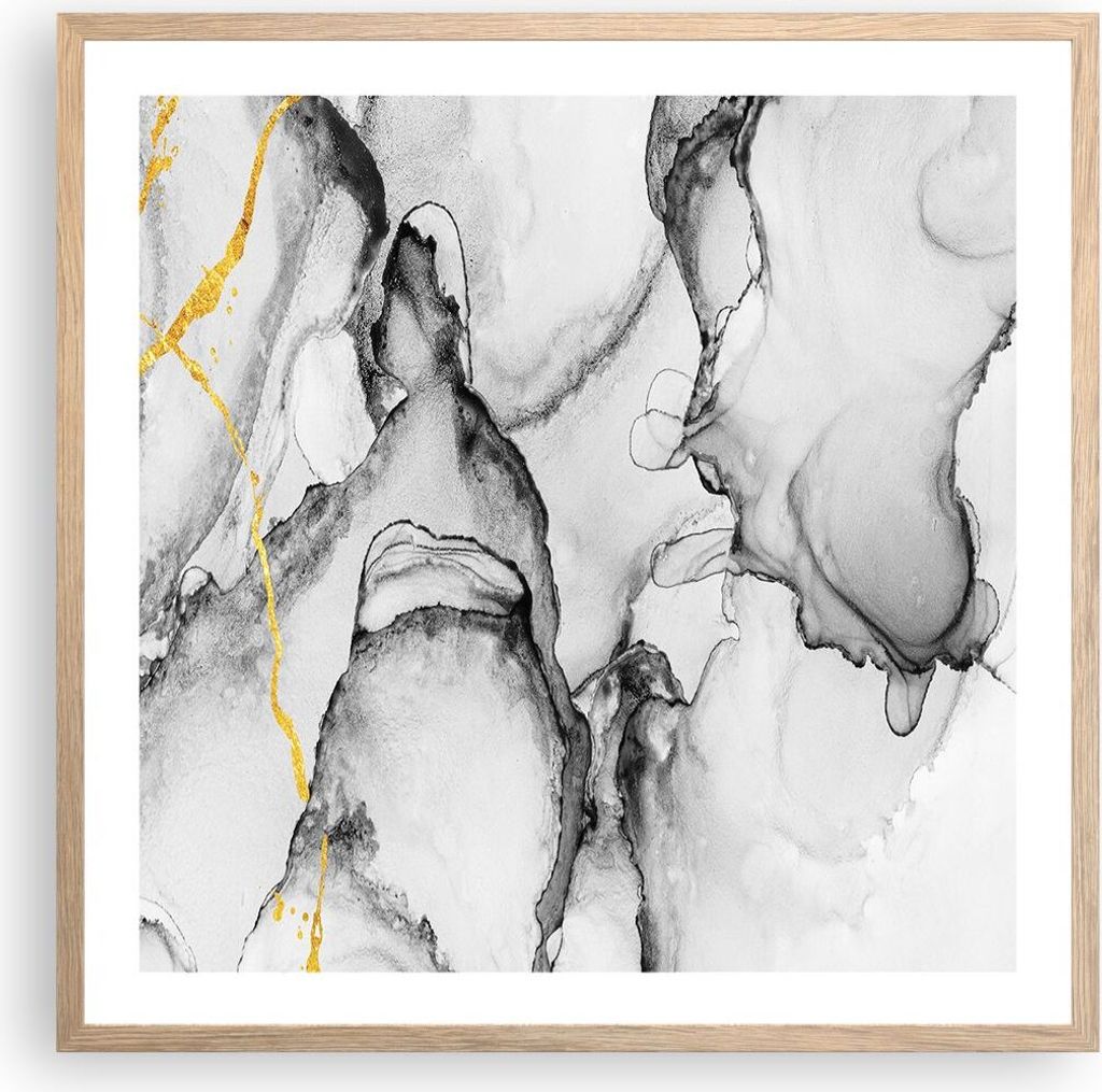 Gerahmtes Poster - Rahmen in heller Eiche - Stein Abstraktion Kontrast - 60x60 cm - Wand Bild - Wanddeko - Wandbilder - Kunstposter - Wandposter - ...