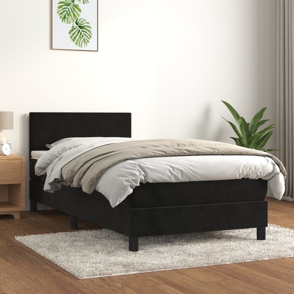 2024 Moderne Klassische Betten Boxspringbett mit Matratze Schwarz 90x200 cm Samt 355986