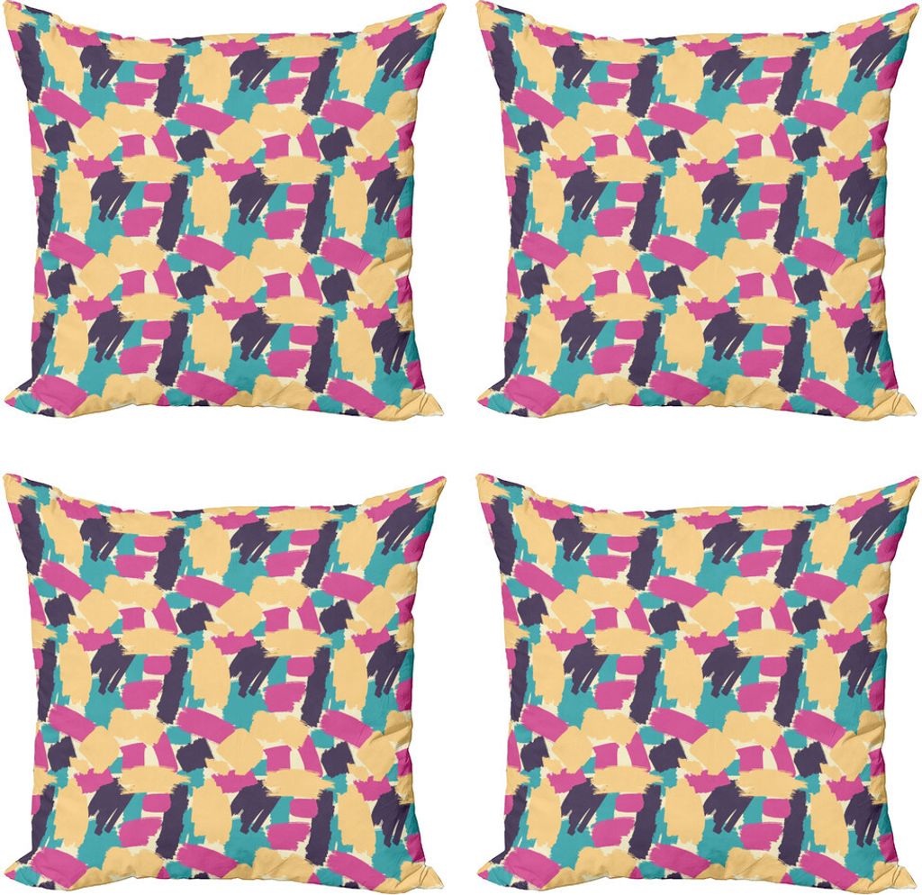 ABAKUHAUS Kunst Kissenbezug Set (4 Stück), Bold Grunge Brushstrokes, Moderner Doppelseitiger Digitaldruck, 50 cm x 50 cm, Mehrfarbig
