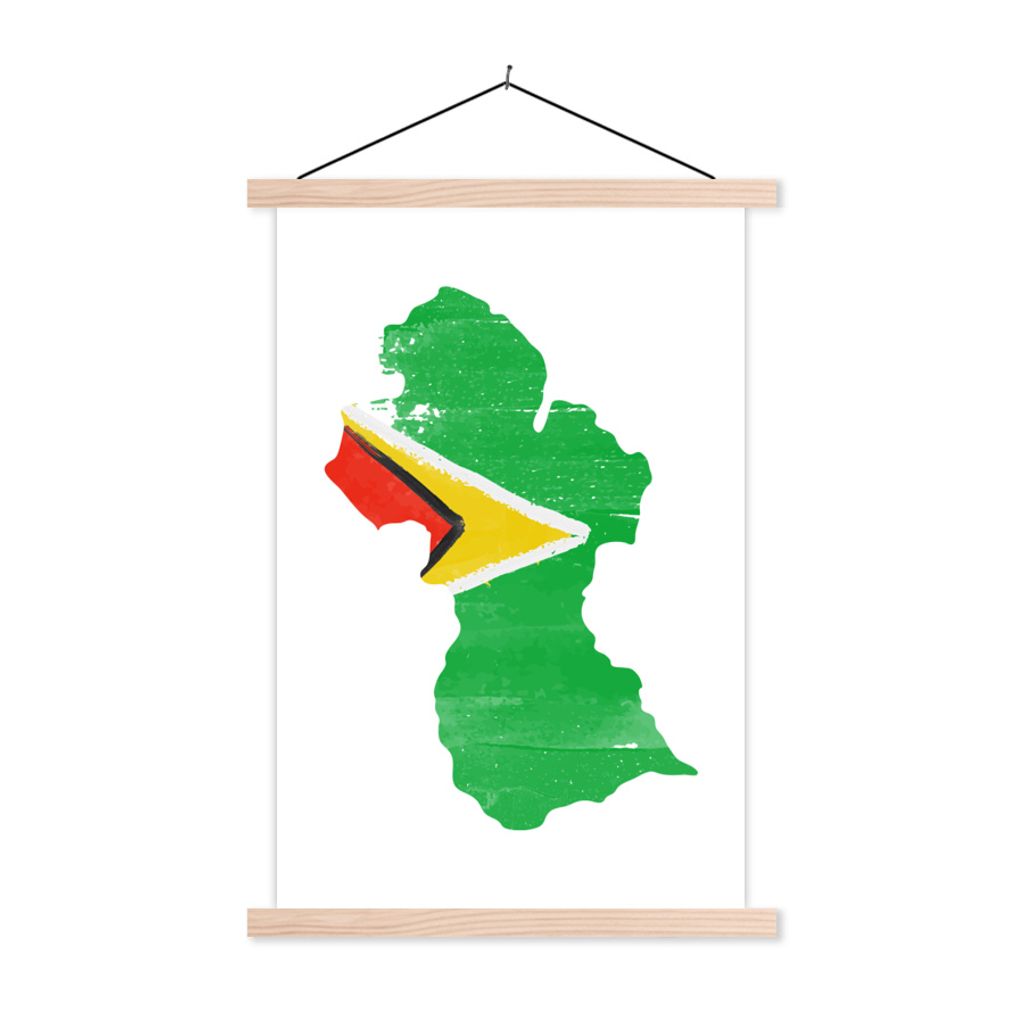 MuchoWow Textilposter Guyana - Karte - Flagge 40x60 cm mit holzfarbenen Rahmen - Poster