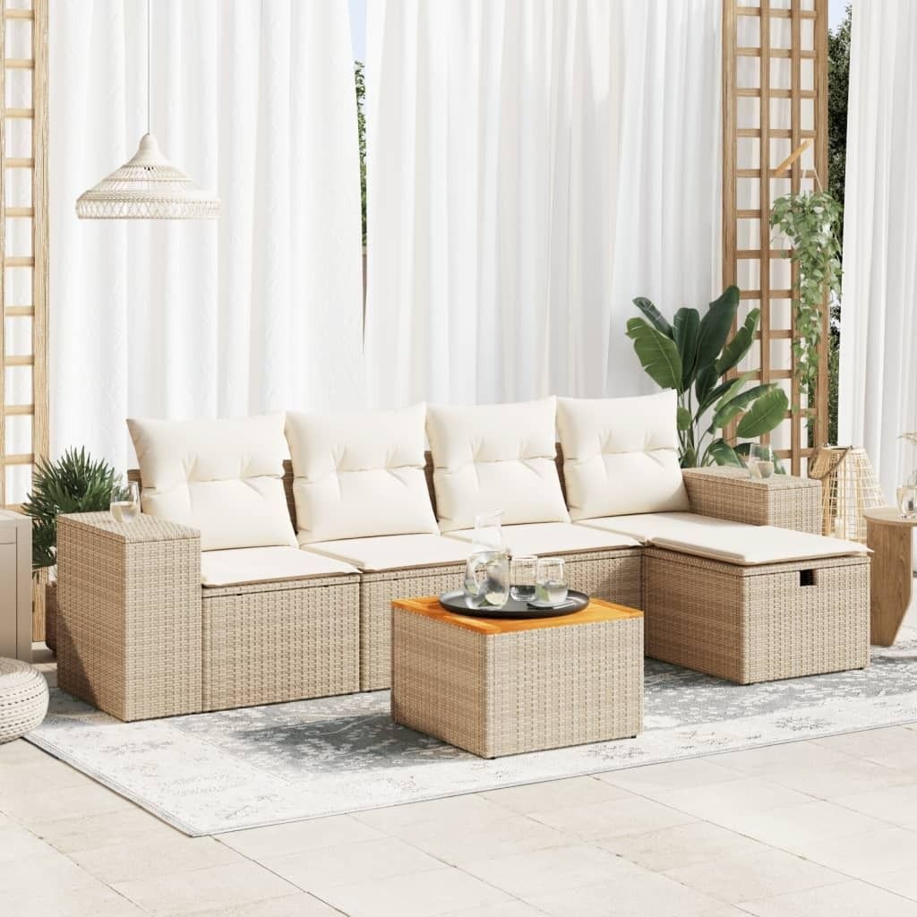 "Rabatt" 6-tlg. Garten-Sofagarnitur - mit sofa - mit Kissen Beige Poly Rattan - Lounge-Dining set CC11923