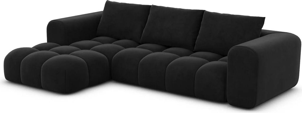 Samtstoff L-Form Sofa Lavera Schwarz Links