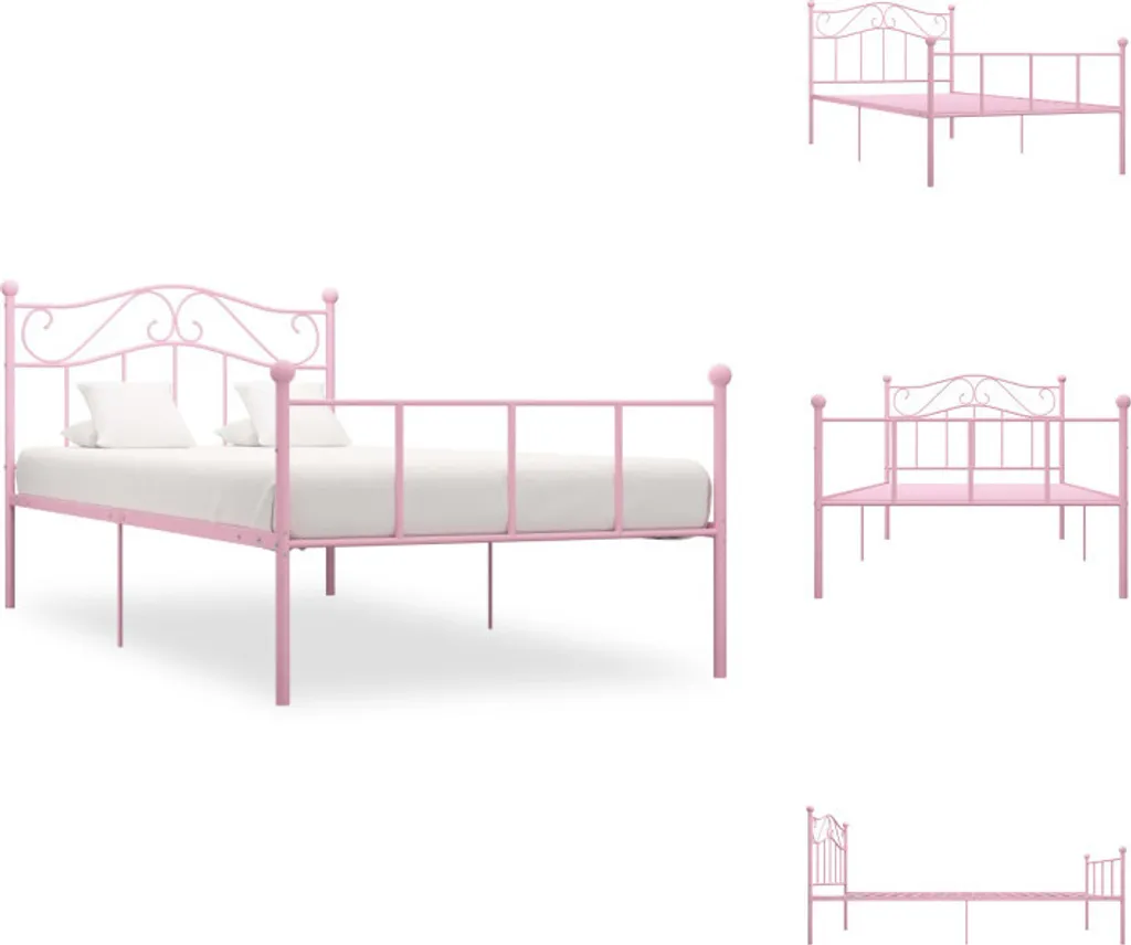 Lit simple 90x200 cm en métal rose - Sommier et cadre design vidaXL