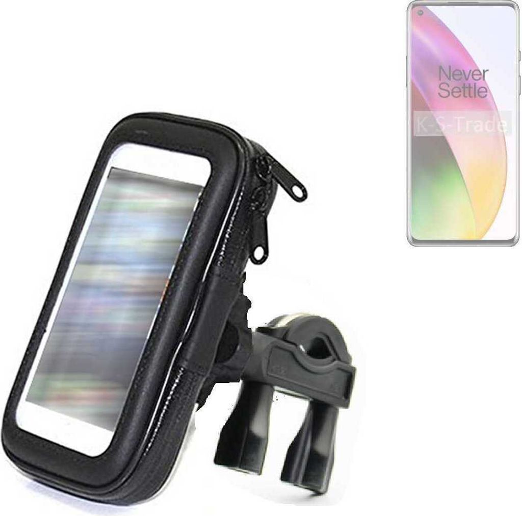 K-S-Trade Fahrrad-Halterung kompatibel mit OnePlus 8 Handy-Halterung Halter Lenkstange Fahrradhalterung Motorrad Bike Mount Wasserabweisend