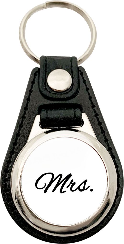 Huuraa Schlüsselanhänger Mrs. Schriftzug Metall mit Kunstleder Schlüsselring Einkaufswagenchip Geschenkidee