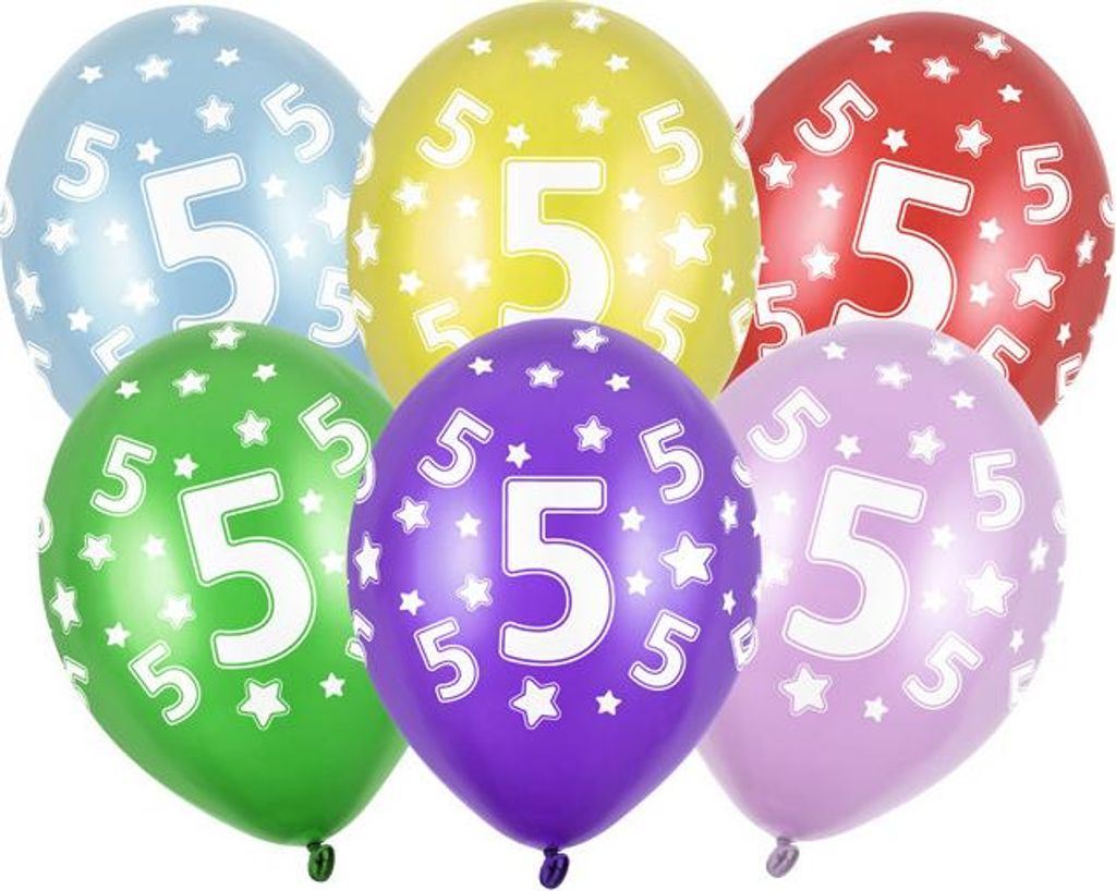 Luftballons 30cm, 5. Geburtstag, Metallic Mix (1 Packung / 50 Stück)