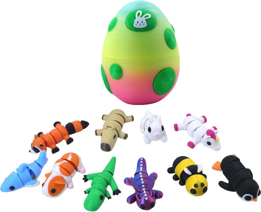 Drachenei mit Mini-Tieren, 3D-gedruckte, bewegliche Tierfiguren im Inneren, Taschen-Tier-Fidget-Spielzeug für Kinder, Geschenkidee für den Osterkorb