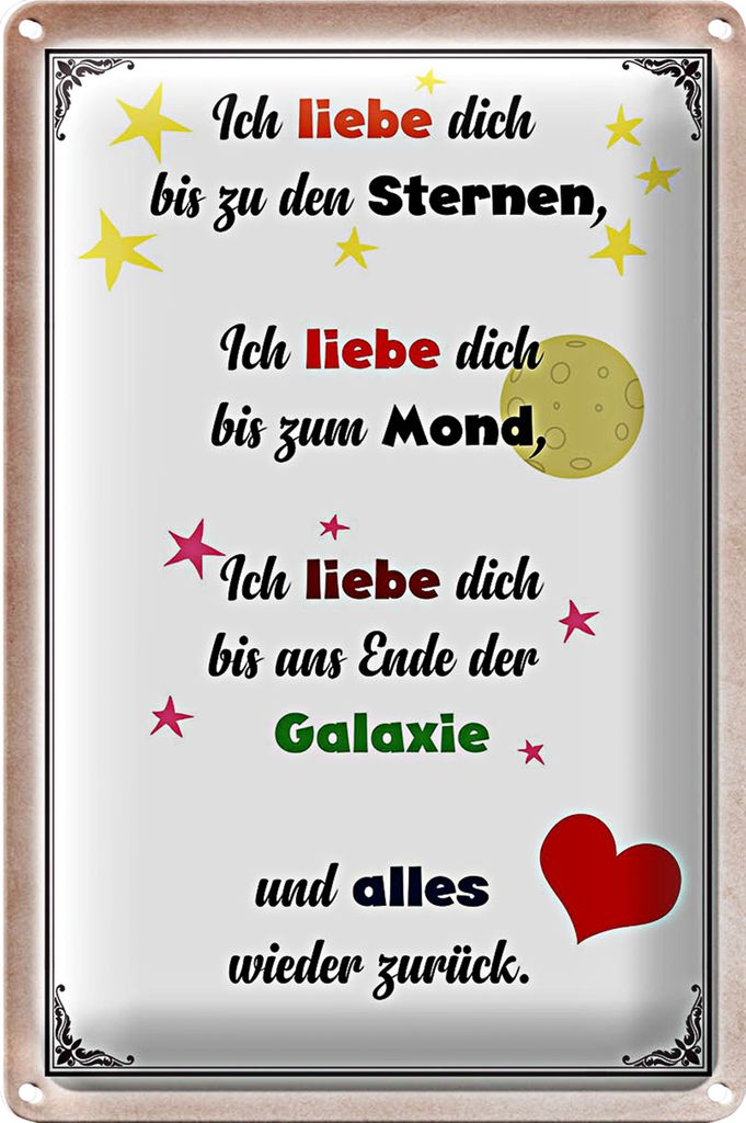 Blechschild Spruch 18x12cm ich iebe dich bis zu den Sternen