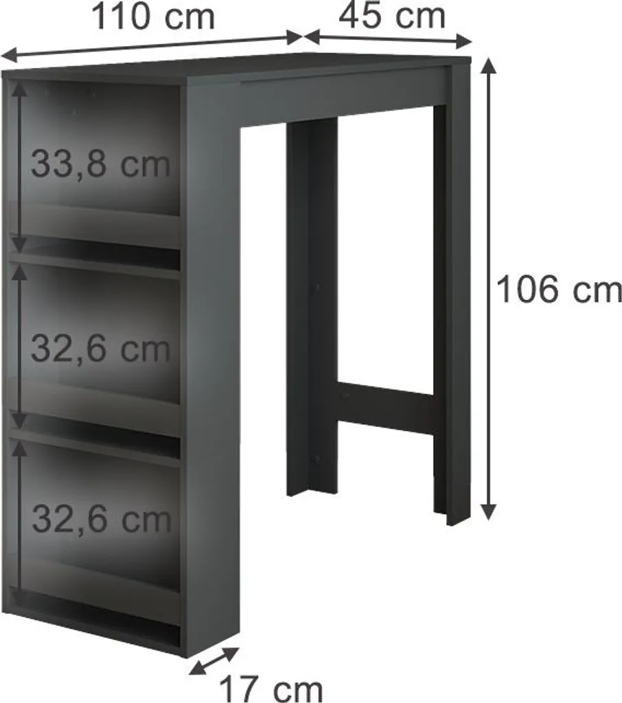 Vicco Table de bar Repose Anthracite 45x110cm Modèle 55355 Design Chic