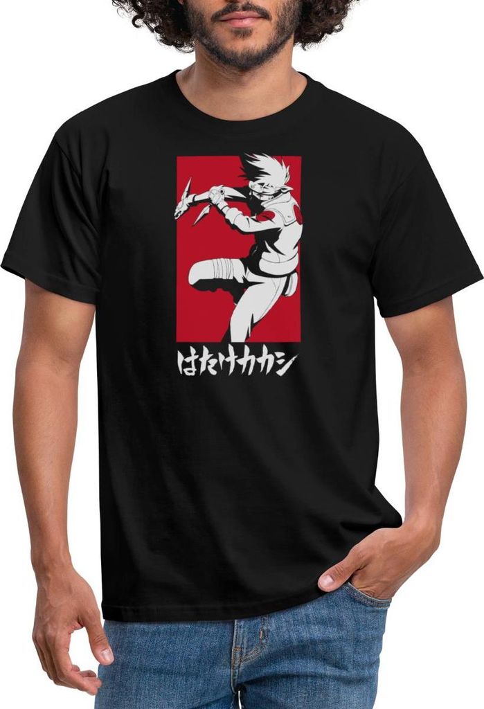 Spreadshirt Naruto Shippuden Cooles Design Mit Kakashi Männer T-Shirt, 4XL, Schwarz