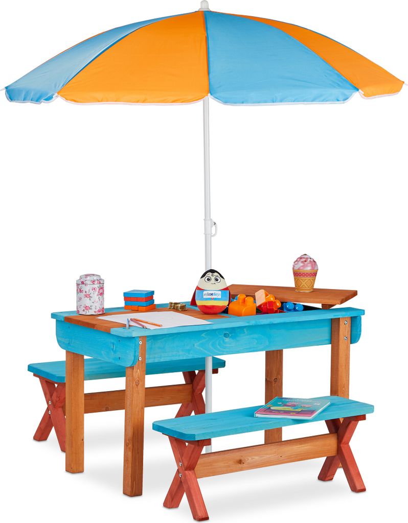 relaxdays Kindersitzgruppe Garten mit Sonnenschirm Produktbild 