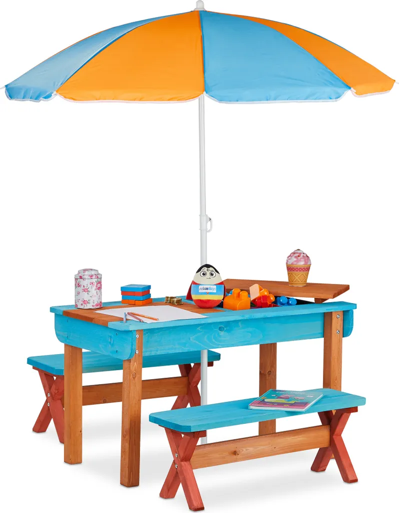 Table de jardin enfant et 2 chaises pliables avec parasol protecteur