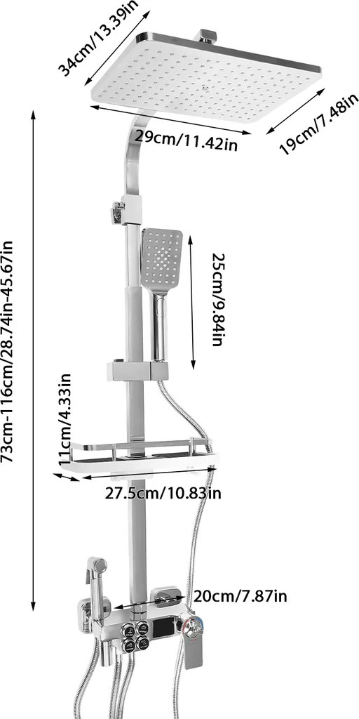 Douche à effet pluie thermostatique avec écran LCD et douchette Inox