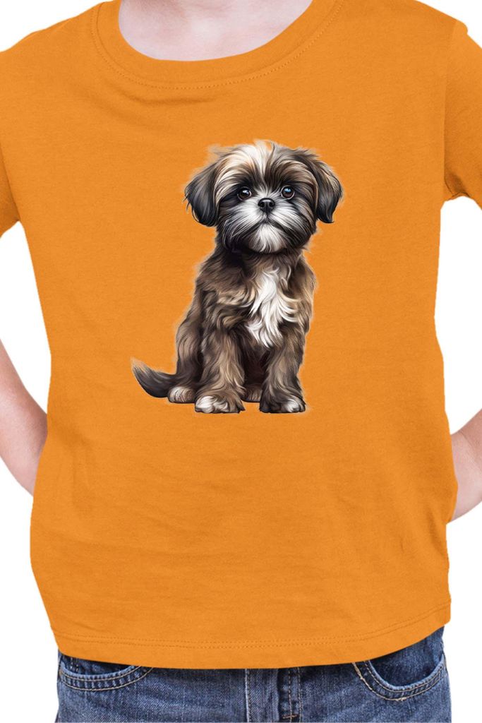 Kinder T-Shirt Dogs Breeds Shih Tzu Dog Breed 006, 12-13 Jahr - 152 / Orange