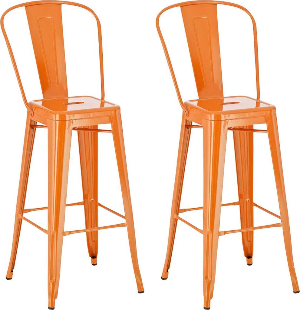 2er Set Barhocker CHENNA - Metall Orange 44x52x115 cm | Barstuhl Mit Lehne Tresenhocker Tresenstuhl Kneipenhocker Kneipenstuhl