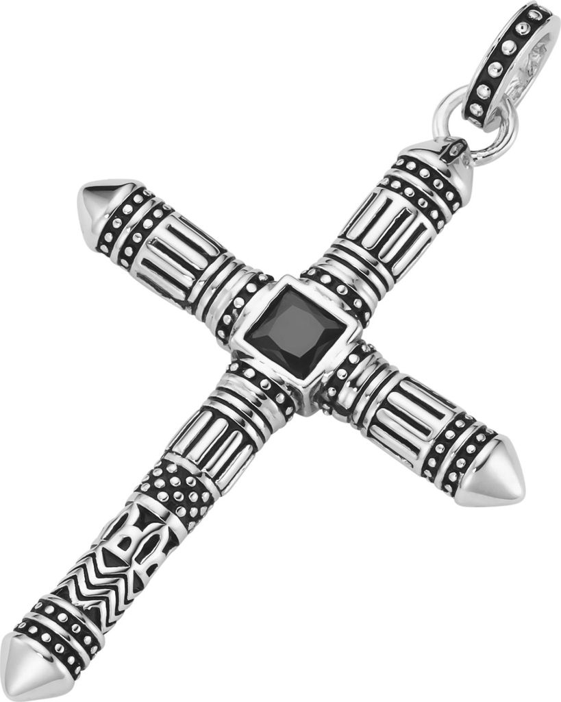 Anhänger Giorgio Martello Milano Kreuz mit schwarzen Zirkonia, Silber 925 Silber 5,5 cm