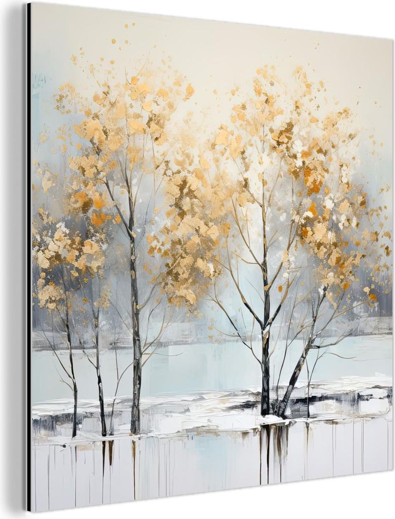 MuchoWow Wanddekoration Metall Metallbild Wandkunst 20x20 cm Winter - Bäume - Natur - Acryl - Kunst MuchoWow Aluminium Gemälde - Alu Dibond Bilder