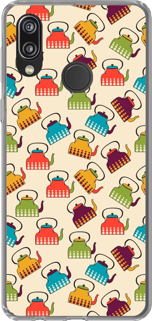 MuchoWow Handyhülle Schutzhülle Hülle für Telefoonhoesje Huawei P20 Lite (2020) Design - Retro - Teekanne - Farben Silikon Softcase Handy Hü...