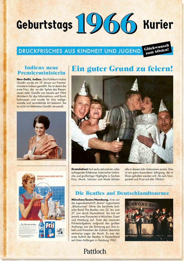 Geburtstagskurier Geschenkbuch 1966 zum 60. Geburtstag, 17,4 x 24,6 cm, 80 Seiten