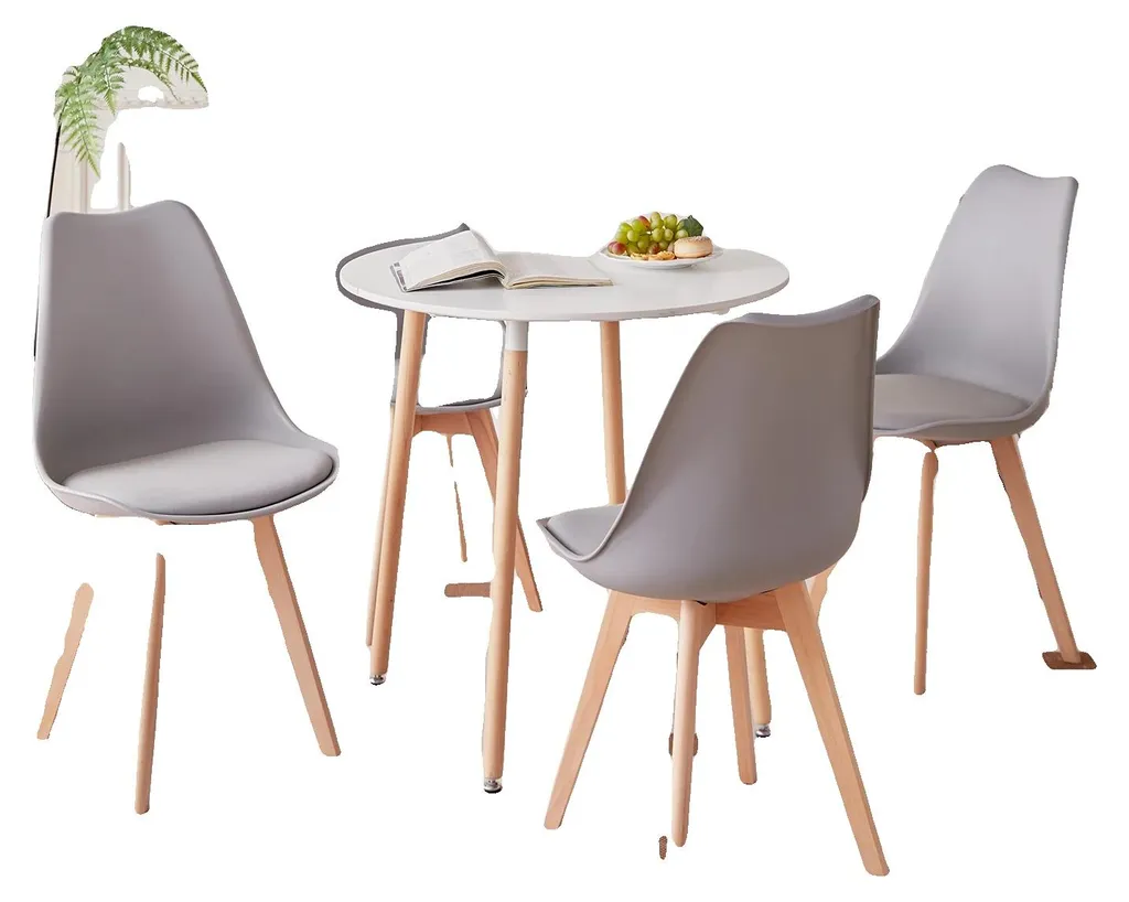 Table à manger grise moderne et sièges rembourrés en tissu doux Série Zen