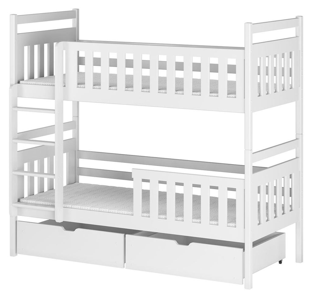 Etagenbett 90x200 inkl. Lattenrost und Schubladen Damien Weiß