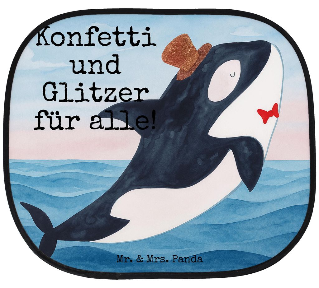 Mr. & Mrs. Panda Sonnenschutz Auto Orca Zylinder Design - Weiß - Geschenk, Fürs, Autosonnenschutz, Glückwunsch, Sonnenblende, Narwal, Meer, Konf...