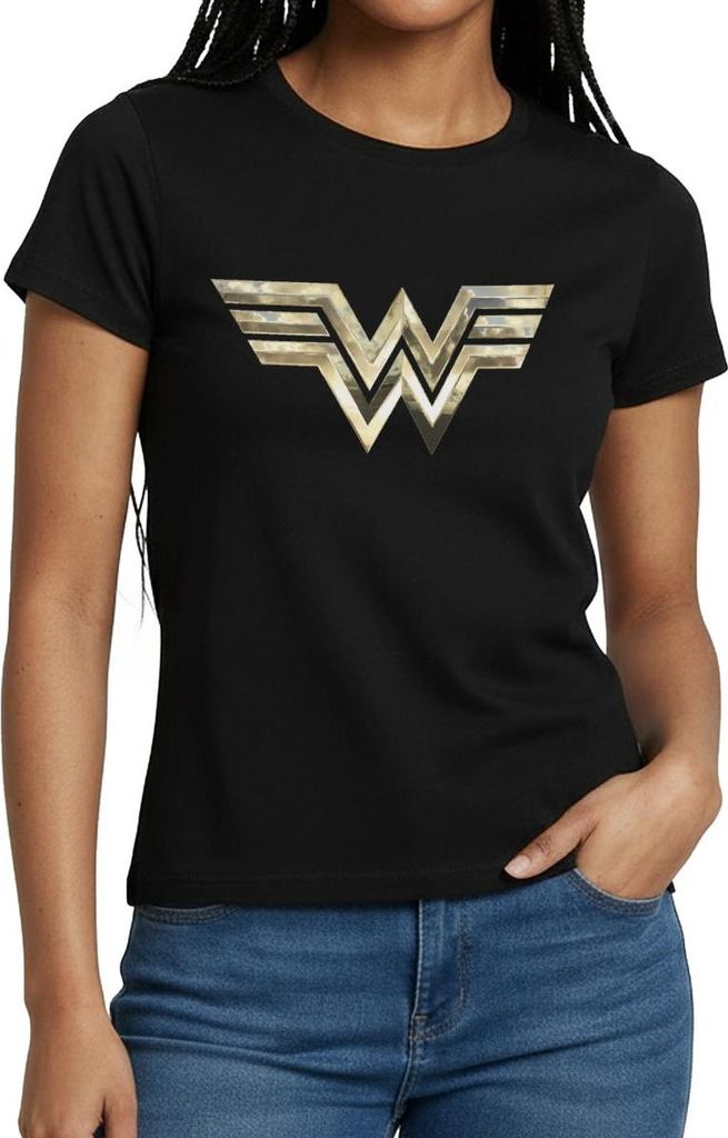 Spreadshirt Wonder Woman 1984 Logo Classic Gold Frauen T-Shirt, XL, Schwarz