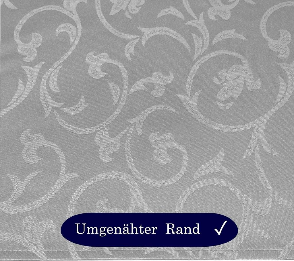 Tischdecke Stoff Damast Barock Jacquard Ranken Design Zoom Quadrat - 130x250 cm - Weiß