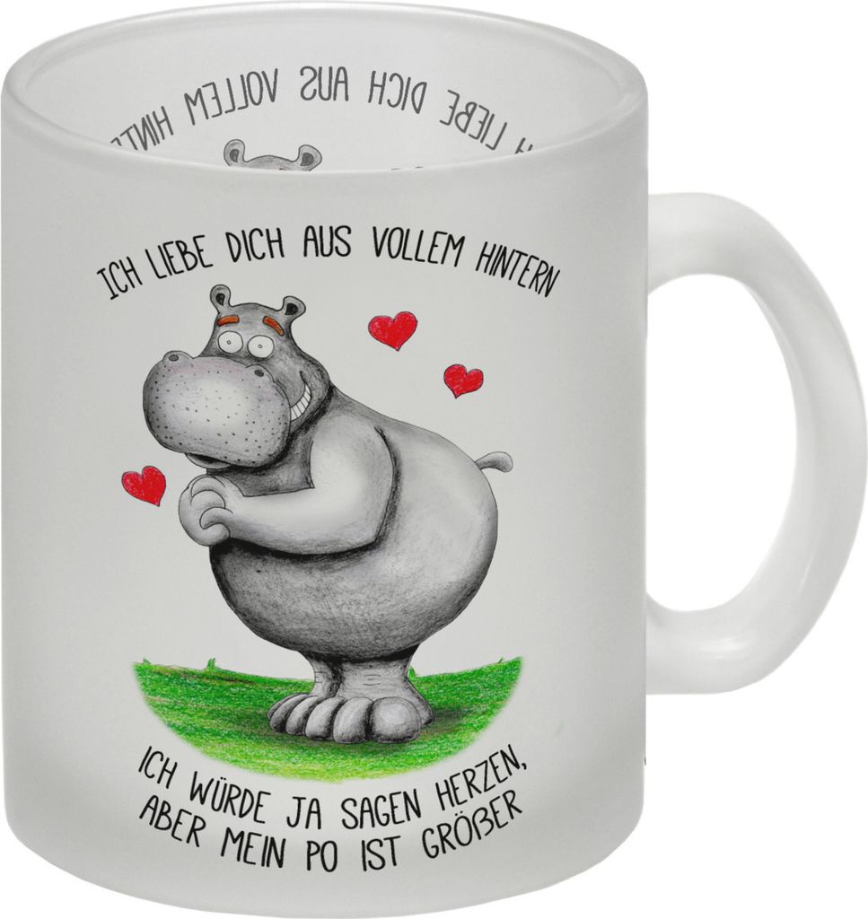 Ich liebe dich aus vollem Hintern Glas Tasse mit Nilpferd Motiv