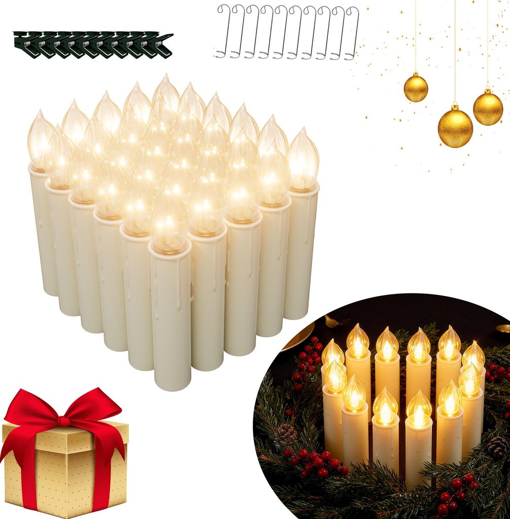 LARS360 30er Set Schwebende LED Weihnachtskerzen, kabellos, mit Batterien, Fernbedienung & Timer, festliche Baumbeleuchtung für Weihnachten & Hoch...