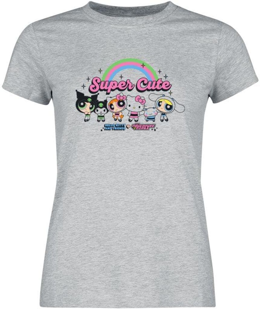 Hello Kitty T-Shirt Damen Hello Kitty & Powerpuff Girls - Super Cute grau meliert XL