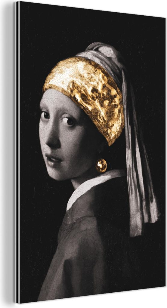 MuchoWow Wanddekoration Metall Metallbild Wandkunst 60x90 cm Mädchen mit einem Perlenohrring - Johannes Vermeer - Gold MuchoWow Aluminium Gemälde...