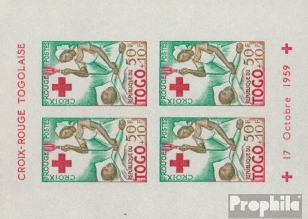 Briefmarken Togo 1959 Mi Block4U (kompl.Ausg.) ungezähnt postfrisch Rotes Kreuz in Togo