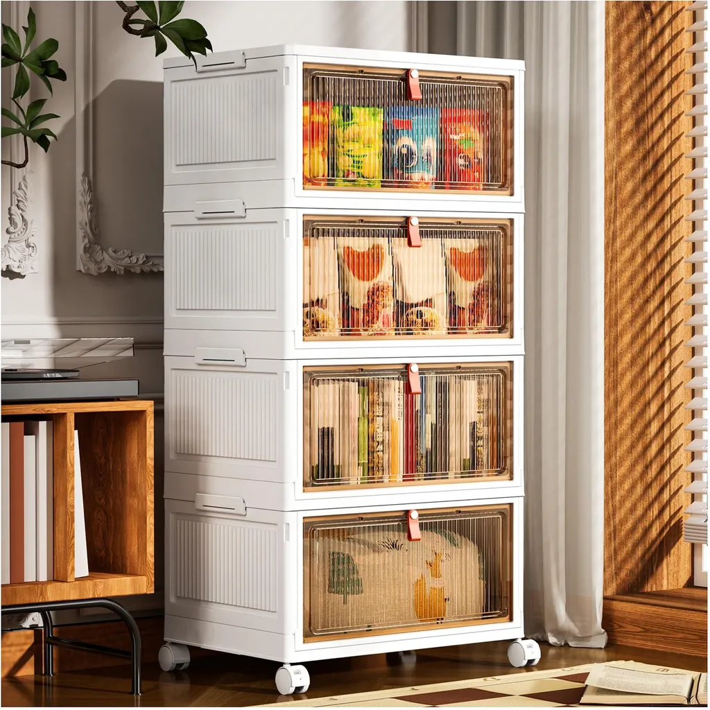 Bacs de Rangement Pliables 28L - Lot de 4 Boîtes de Stockage Blanches