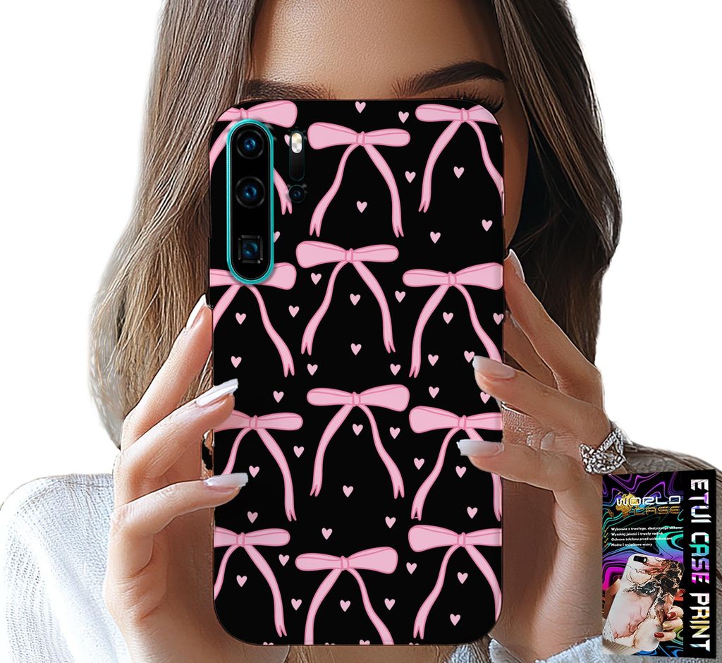 Fall Für Huawei P30 Pro - Schwarz Und Rosa Band Schleife Schleifen