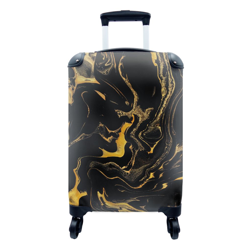 MuchoWow Koffer Handgepäck Trolley Rollkoffer Kleine Reisekoffer mit 4 Rollen - Muster - Gold - Schwarz - Cabin Size < 55x40x23 cm & 55x40x20 cm...