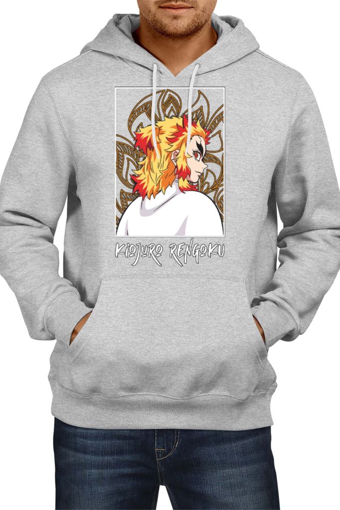 Herren Kapuzenpullover Japan Animation Manga Anime Comics Demon Anime Slayer Kyojuro Rengoku 03 Scorching Sun, Man S / Grau