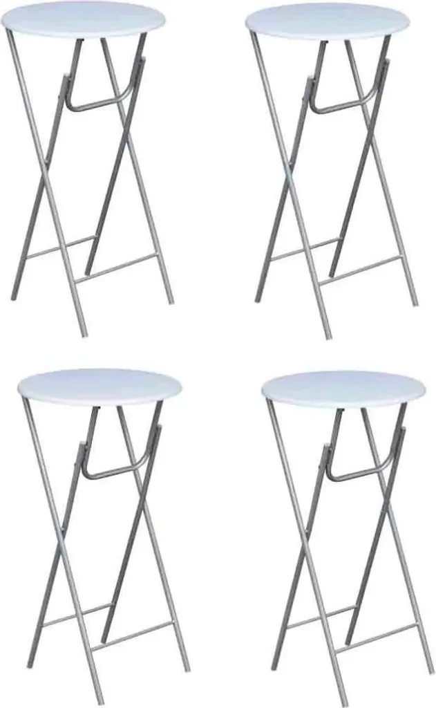 Lot de 4 tables de bar hautes avec plateau MDF blanc haute densité