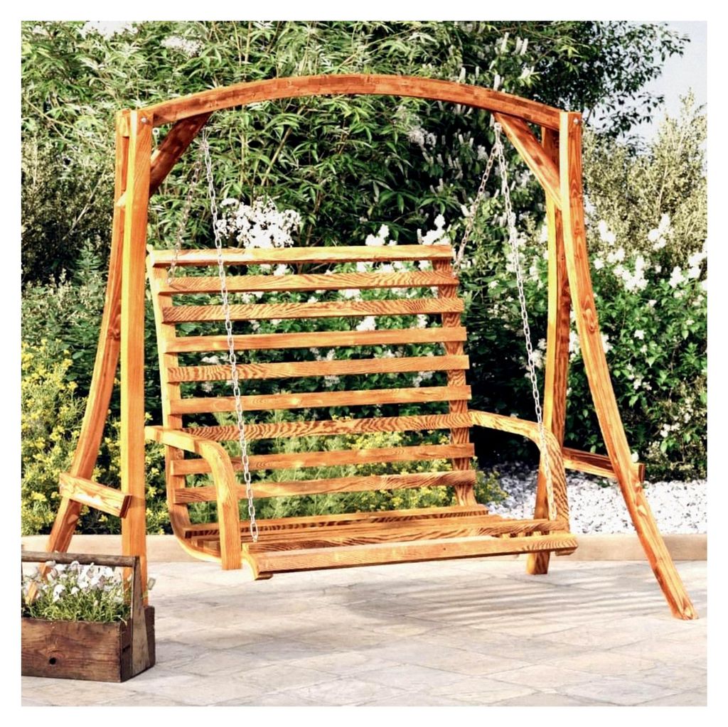 Schaukel für die Veranda aus massivem Fichtenholz mit Teakholz-Finish