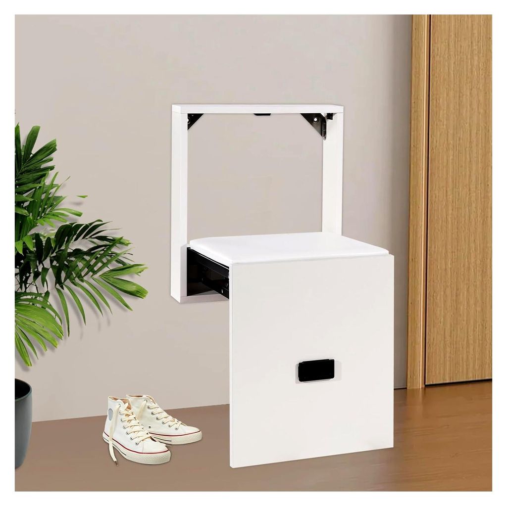 Faltbarer Wandhocker, 35,5 x 36,5 cm, Klappstuhl zur Wandmontage, Schuhwechselhocker mit PVC-Sitzkissen, ultradünner Klappstuhl für Eingangsberei...