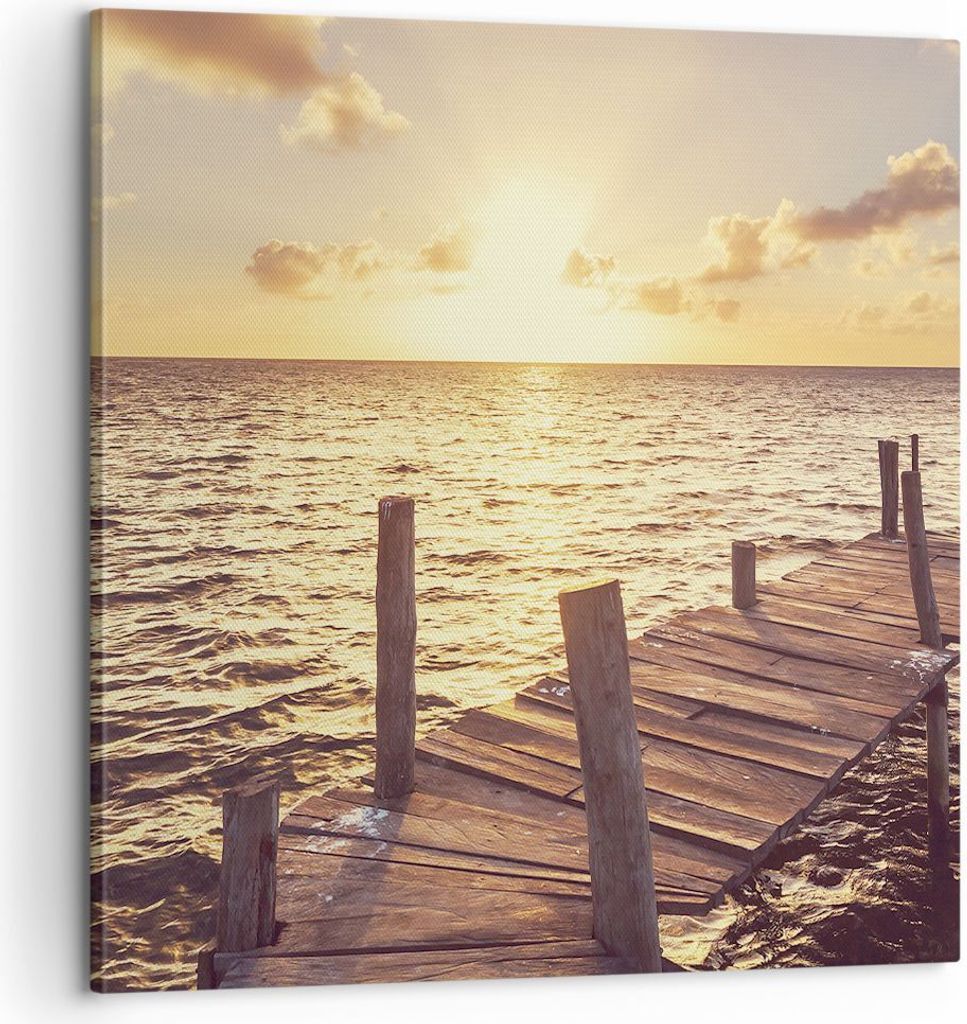 Bild auf Leinwand - Leinwandbild - Einteilig - Brücke Sonne Ozean - 60x60cm - Wand Bild - Wanddeko - Wandbilder - Leinwanddruck - Bilder - Wanddek...