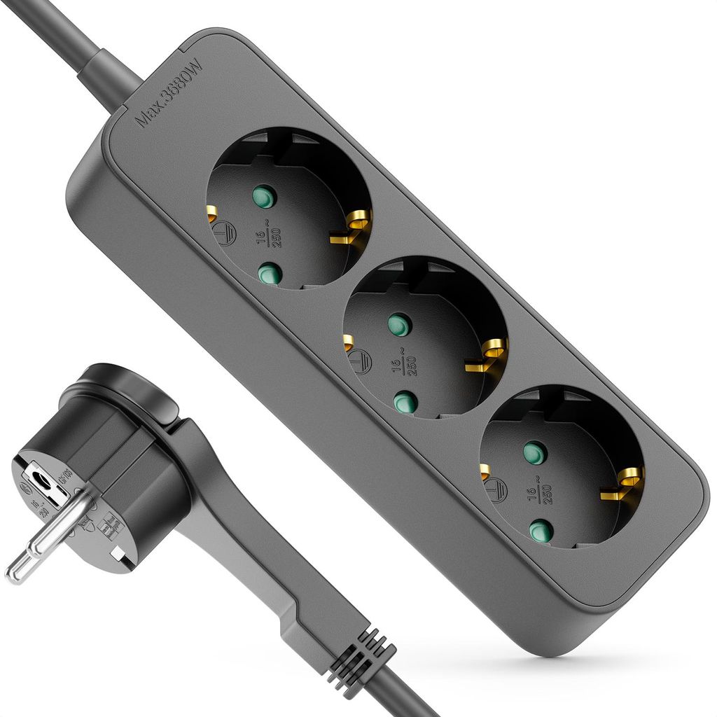 deleyCON 3-Fach Steckdosenleiste mit Flachstecker - 1,4m Produktbild 