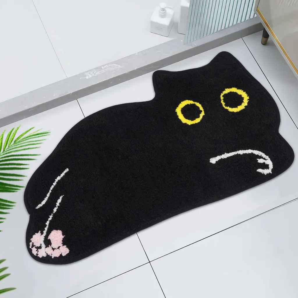 Tapis de Bain Antidérapant Chat Noir - Absorbant et Lavable 40 x 70 cm