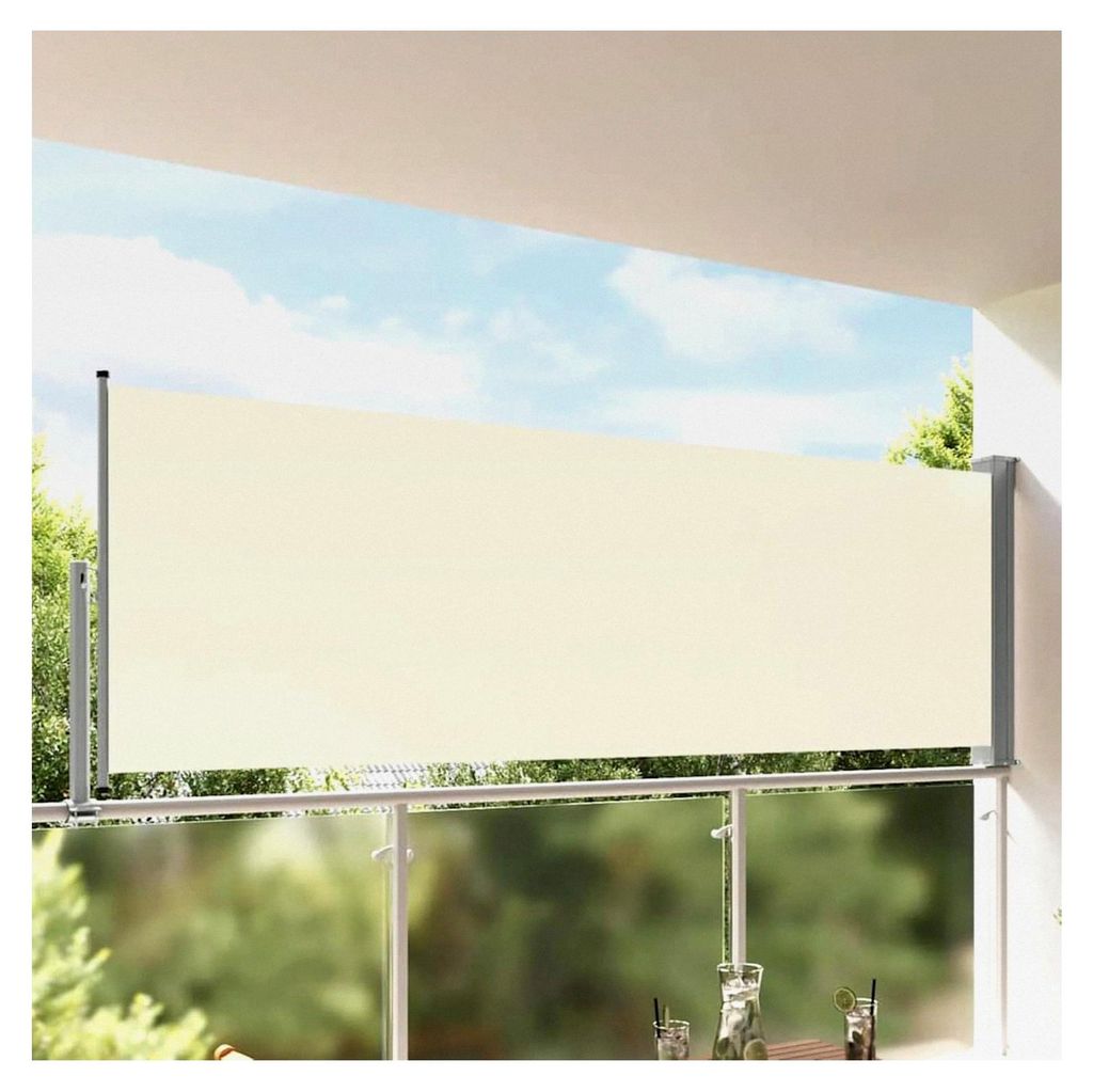 Ausziehbare Seitenmarkise 120x300 cm Creme, Balkonmarkise wasserdicht für Terrasse, Garten und Café