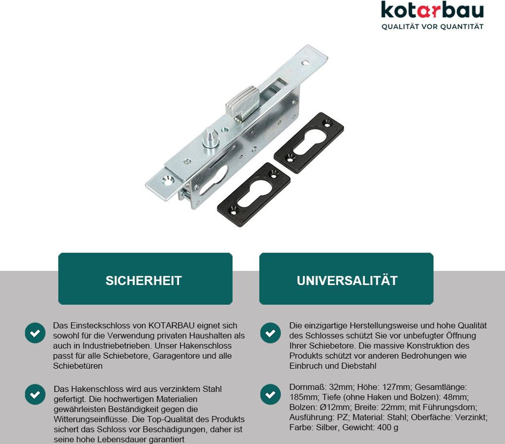 Stahltürschloss 9/65/72mm PZW Verz.DIN R 4002730113131 4002730113131
