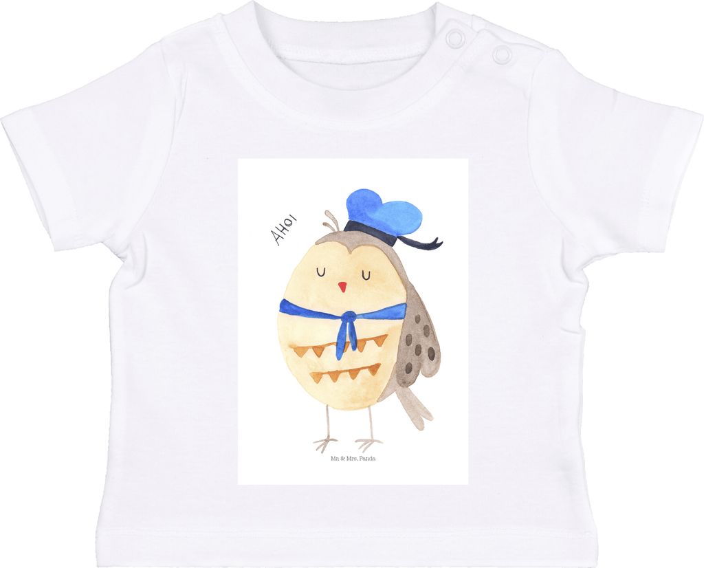 Mr. & Mrs. Panda Organic Baby Shirt Eule Matrose 12. - 18. Monat - Weiß - Geschenk, T-Shirt, Kleinkind, Oberteil, Kapitän, Ehe, Freundin, Owl, Ba...