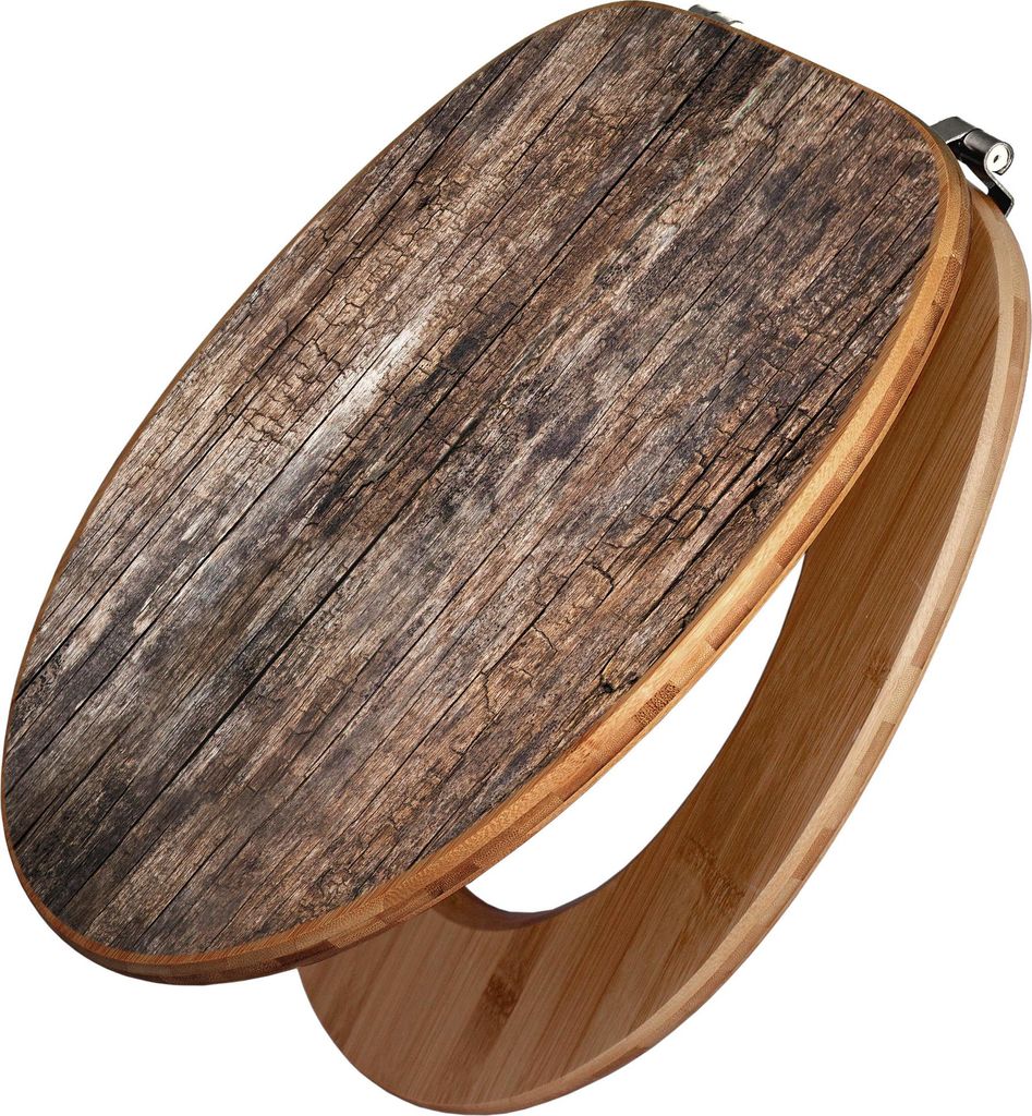 banjado Design WC Sitz Bambus 44x38x5cm - Altes Holz - Toilettendeckel/Toilettensitz Bambus - hochwertiger Bambus Klodeckel/WC-Sitz mit Universal S...