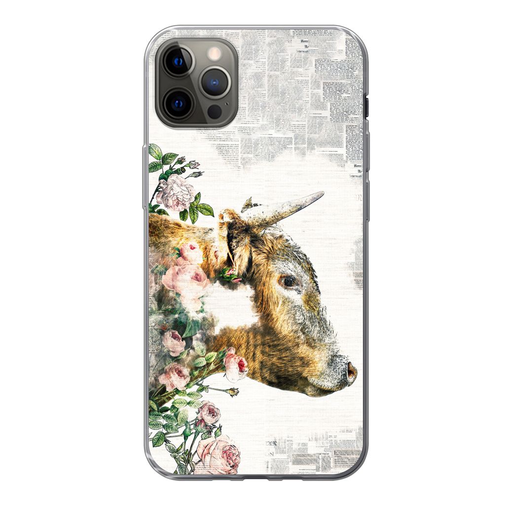 MuchoWow Handyhülle Schutzhülle Hülle für iPhone 12 Pro Max Schottischer Highlander - Farbe - Blumen Silikon Softcase Handy Hülle - Hartschale